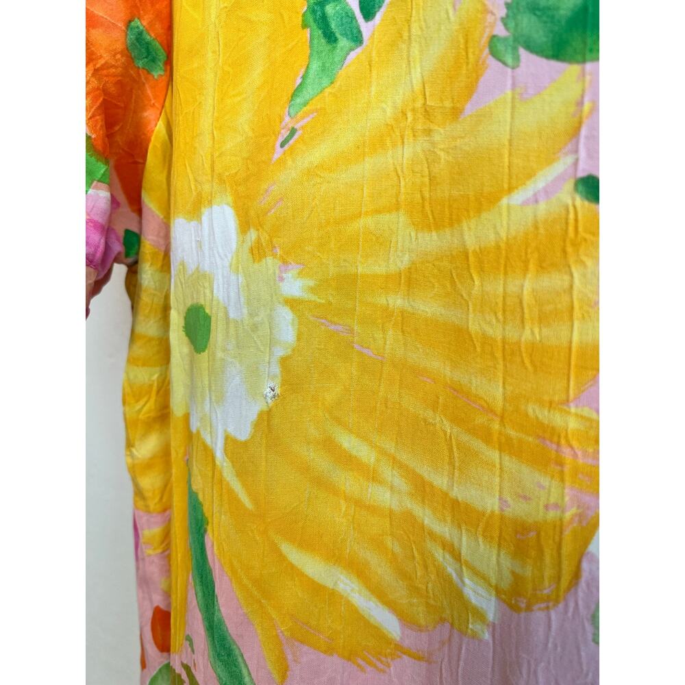 Vintage Jams World Dress Coral Garden Floral Hawaii Rayon Tiered Knee Length XL - Picture 9 of 9